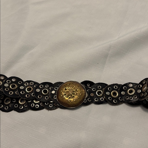 VTG Black Moroccan Leather Concho Belt SZ 36 w/circle buckle rivets & studs Boho main image 6